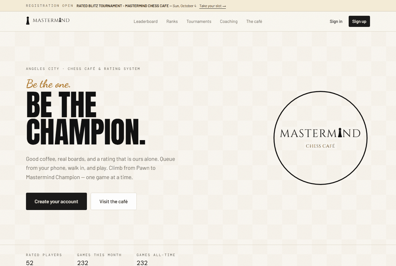The MASTERMIND Chess Café homepage