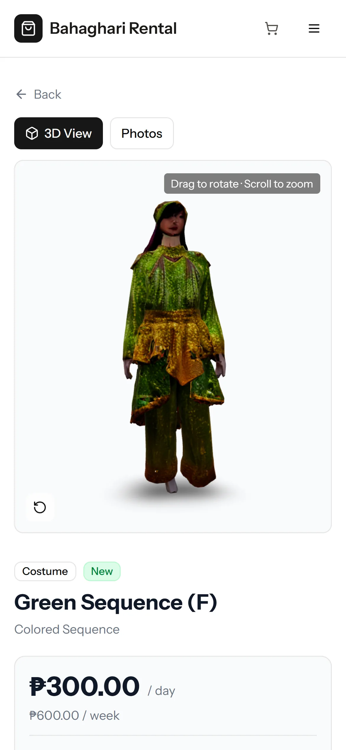 A costume in the 3D viewer on a phone